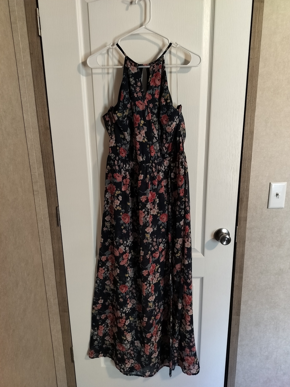 W K Navy Floral Halter Maxi Dress - Size XL